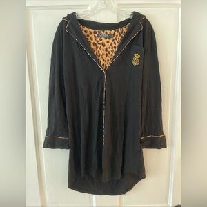 Lauren Ralph Lauren Sleep Shirt Nightgown Leopard Trim Button Front Women’s L